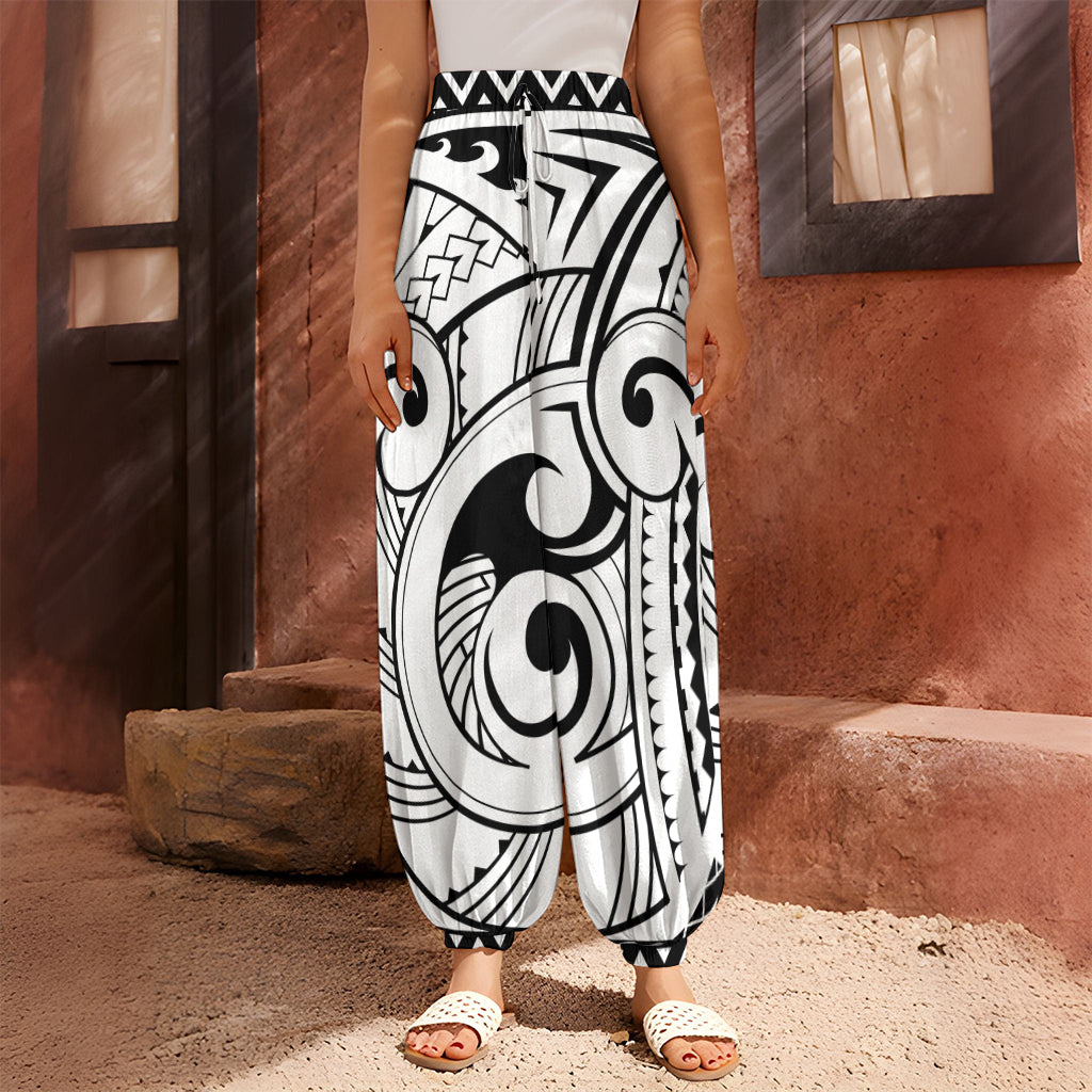 Black And White Maori Pattern Print Harem Pants