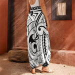 Black And White Maori Pattern Print Harem Pants