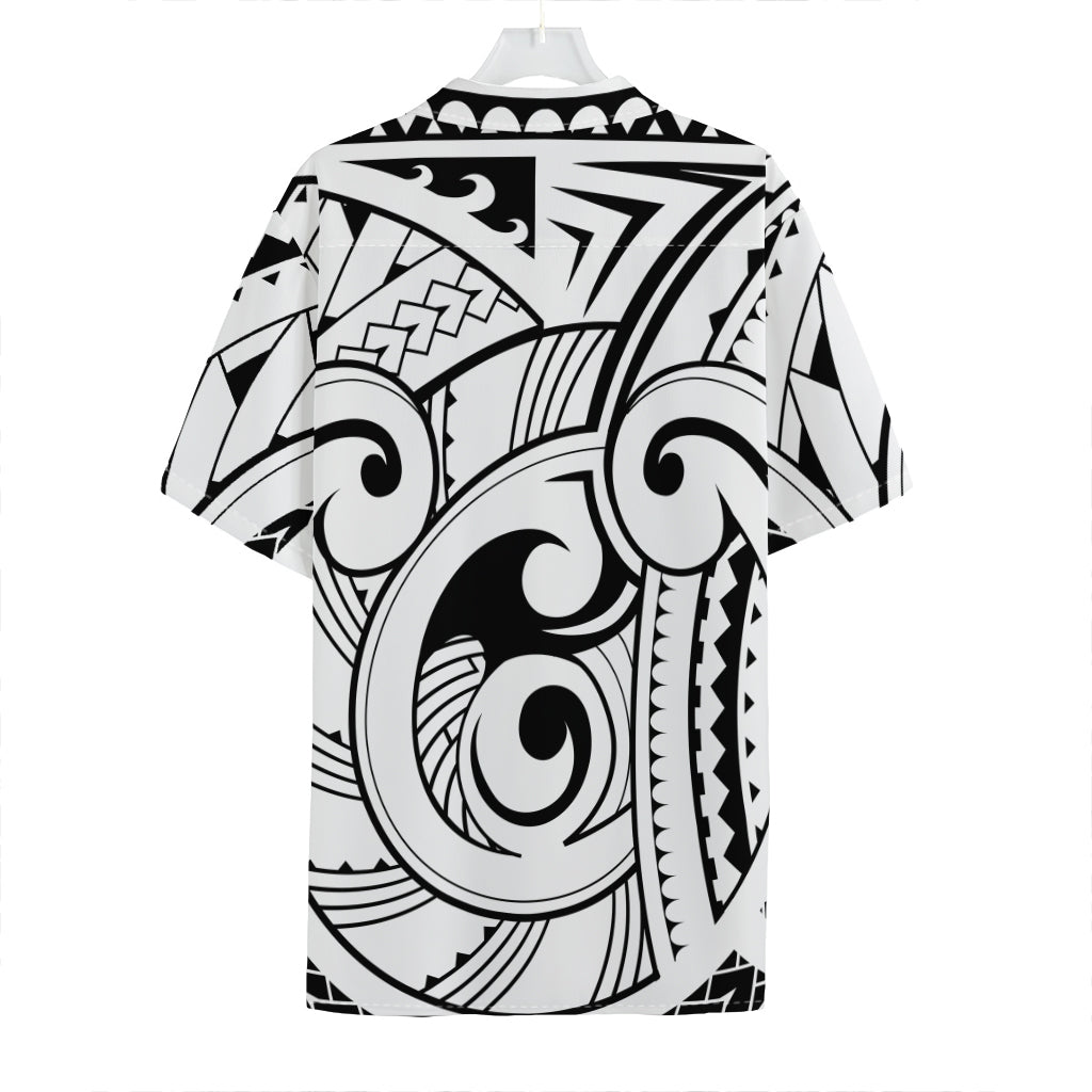 Black And White Maori Pattern Print Hawaiian Shirt