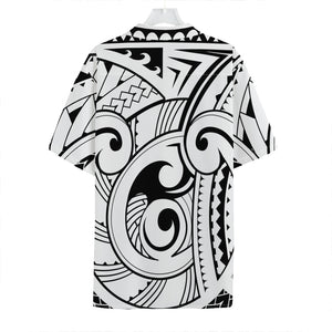 Black And White Maori Pattern Print Hawaiian Shirt