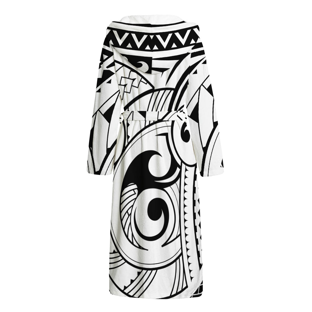 Black And White Maori Pattern Print Hooded Bathrobe