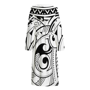 Black And White Maori Pattern Print Hooded Bathrobe