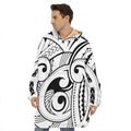 Black And White Maori Pattern Print Hoodie Blanket
