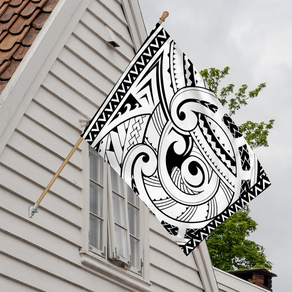 Black And White Maori Pattern Print House Flag