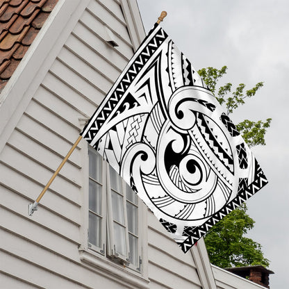 Black And White Maori Pattern Print House Flag