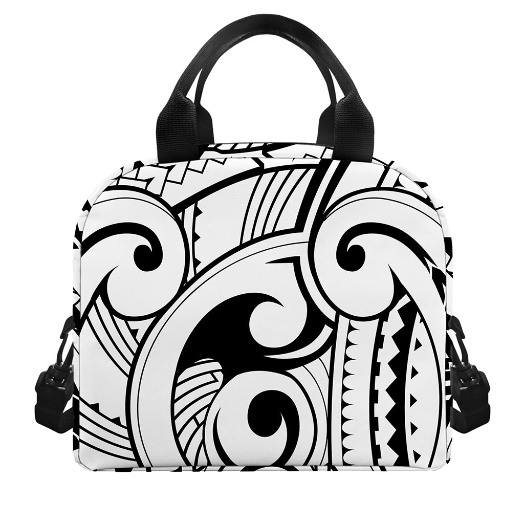 Black And White Maori Pattern Print Insulated Lunch Bag