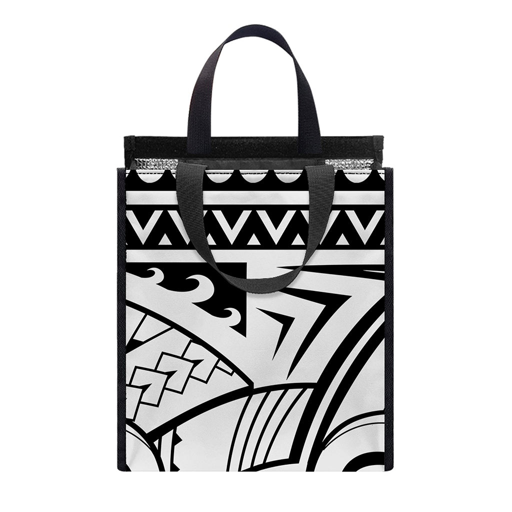Black And White Maori Pattern Print Insulated Lunch Tote
