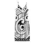 Black And White Maori Pattern Print Jersey Midi Cami Dress