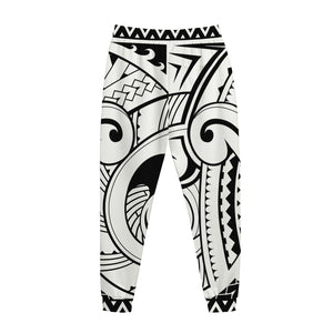 Black And White Maori Pattern Print Jogger Pants