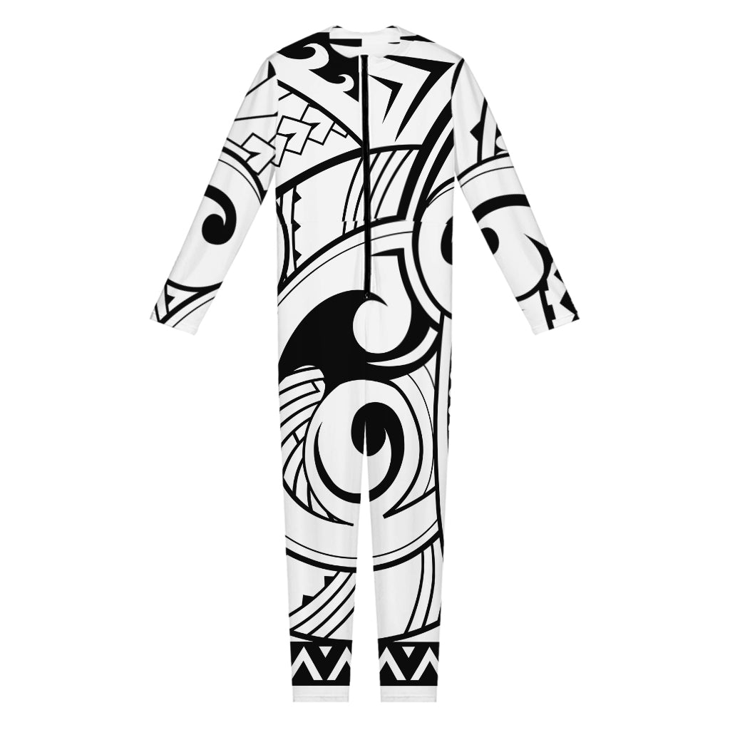 Black And White Maori Pattern Print Jumpsuit