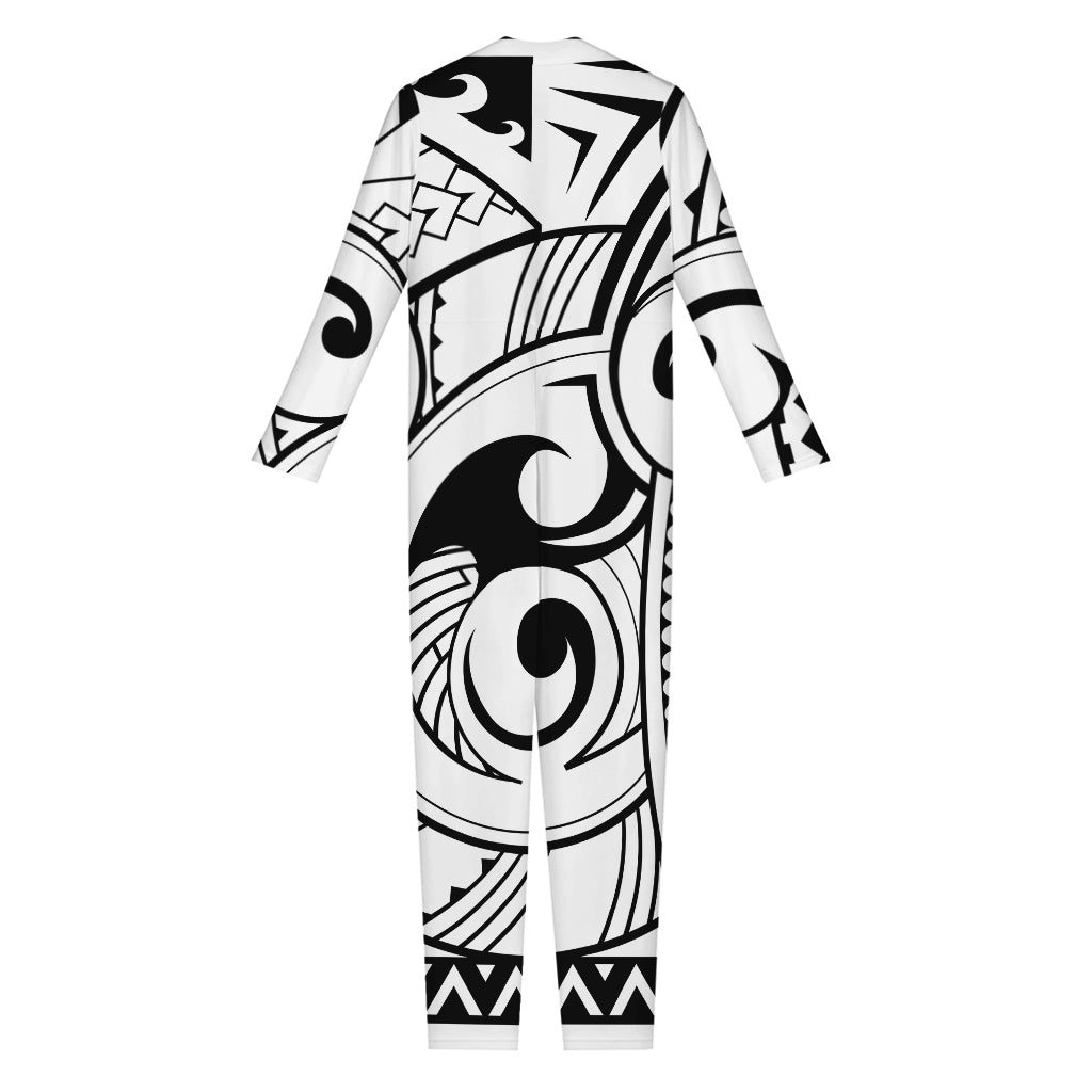 Black And White Maori Pattern Print Jumpsuit