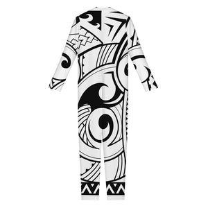 Black And White Maori Pattern Print Jumpsuit