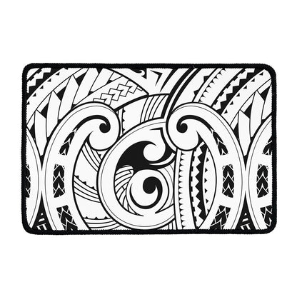 Black And White Maori Pattern Print Kitchen Mat