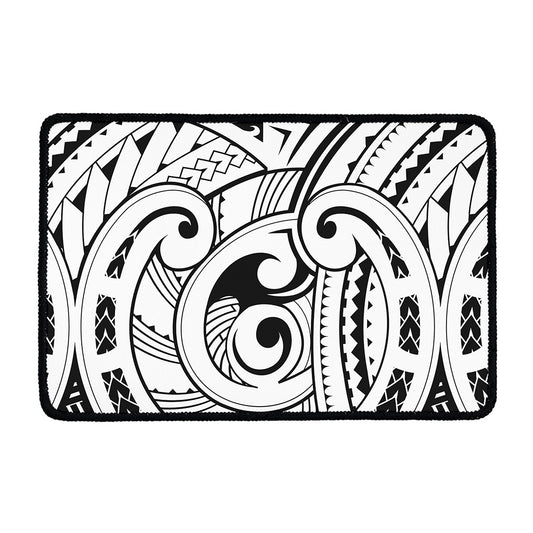 Black And White Maori Pattern Print Kitchen Mat