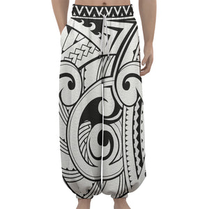 Black And White Maori Pattern Print Lantern Pants