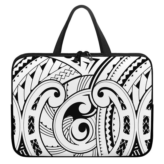 Black And White Maori Pattern Print Laptop Sleeve With Handle