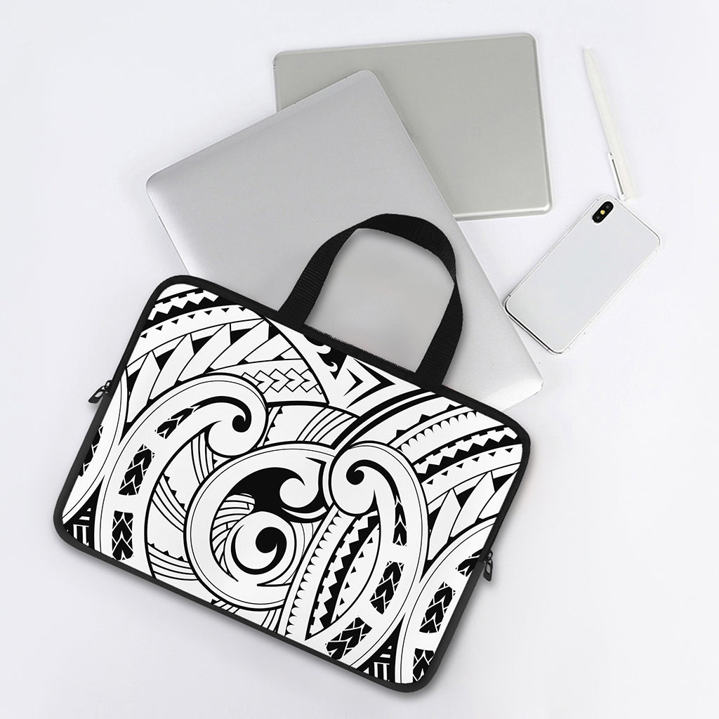 Black And White Maori Pattern Print Laptop Sleeve With Handle