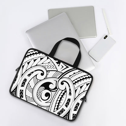 Black And White Maori Pattern Print Laptop Sleeve With Handle