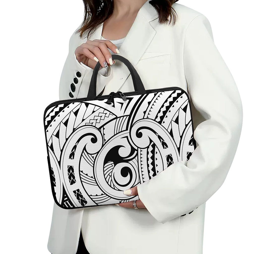 Black And White Maori Pattern Print Laptop Sleeve With Handle