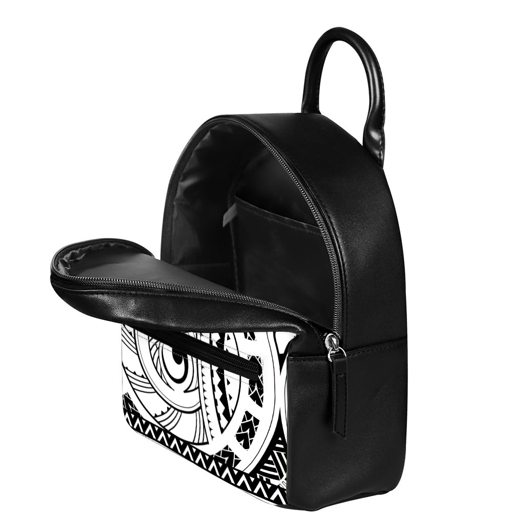 Black And White Maori Pattern Print Leather Backpack