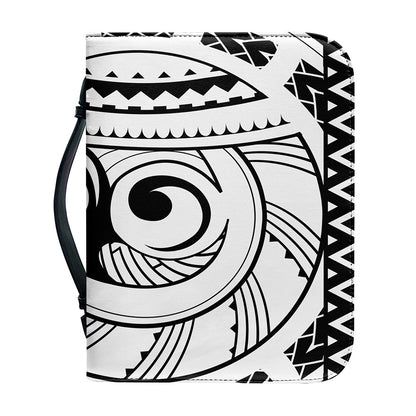 Black And White Maori Pattern Print Leather Bible Cover