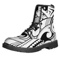 Black And White Maori Pattern Print Lace-Up Boots