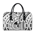 Black And White Maori Pattern Print Leather Duffel Bag