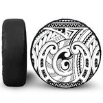 Black And White Maori Pattern Print Leather Spare Tire Cover