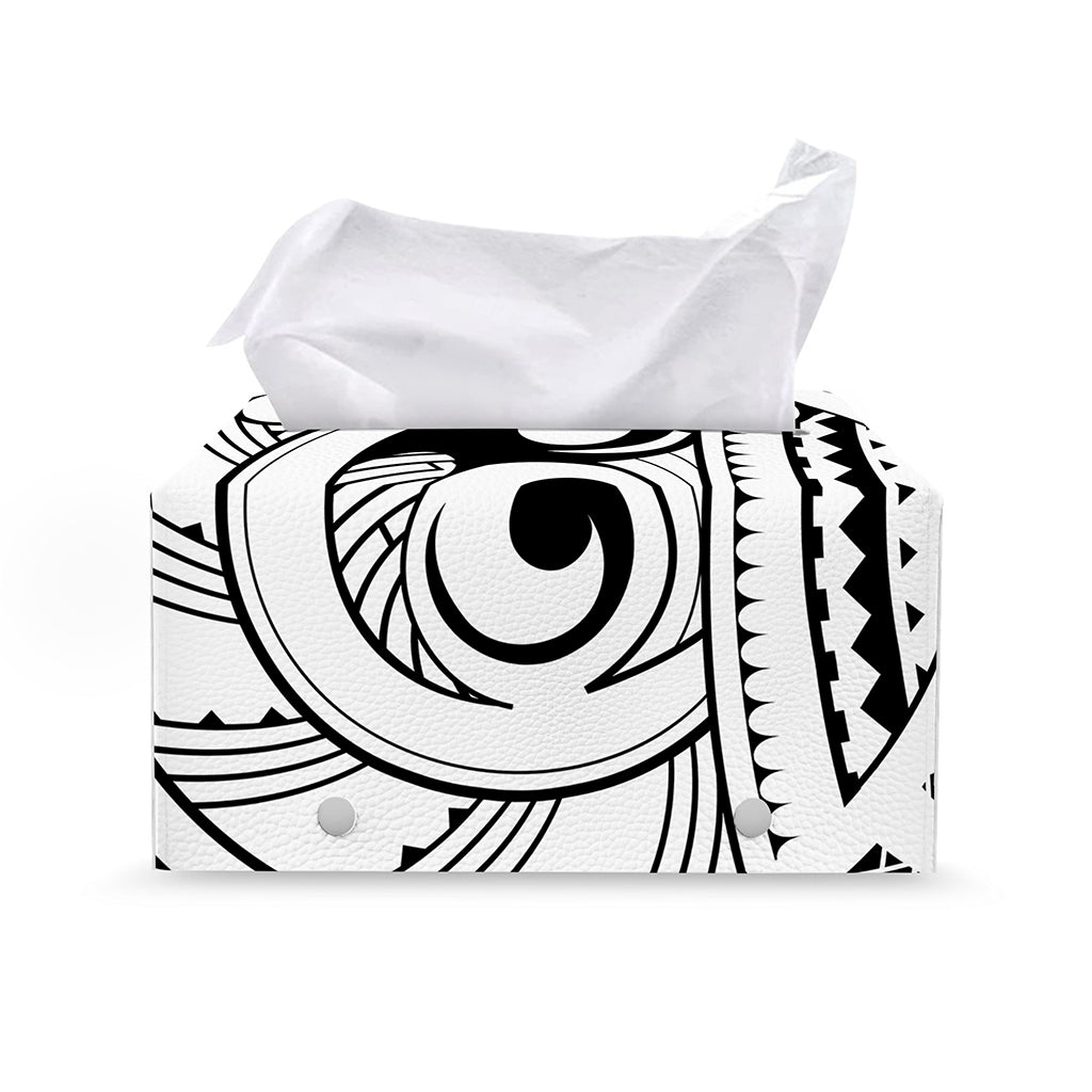 Black And White Maori Pattern Print Leather Tissue Box Cover