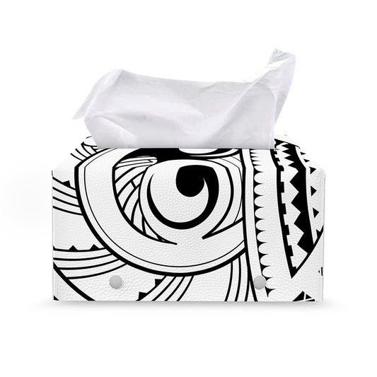 Black And White Maori Pattern Print Leather Tissue Box Cover