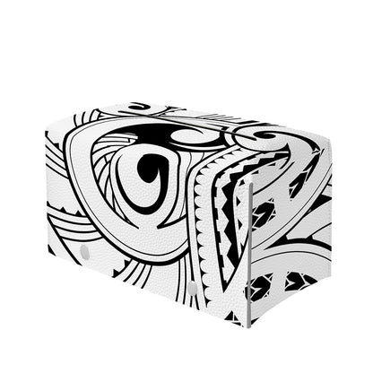 Black And White Maori Pattern Print Leather Tissue Box Cover