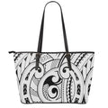 Black And White Maori Pattern Print Leather Tote Bag With Zipper