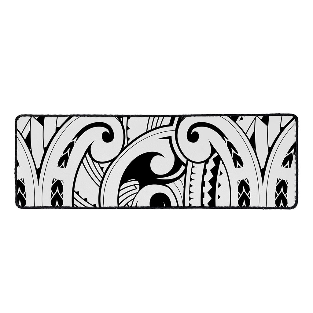 Black And White Maori Pattern Print Long Kitchen Mat