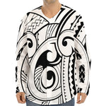 Black And White Maori Pattern Print Long Sleeve Baseball Jersey