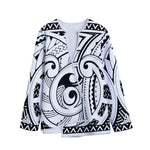 Black And White Maori Pattern Print Long Sleeve Short Coat