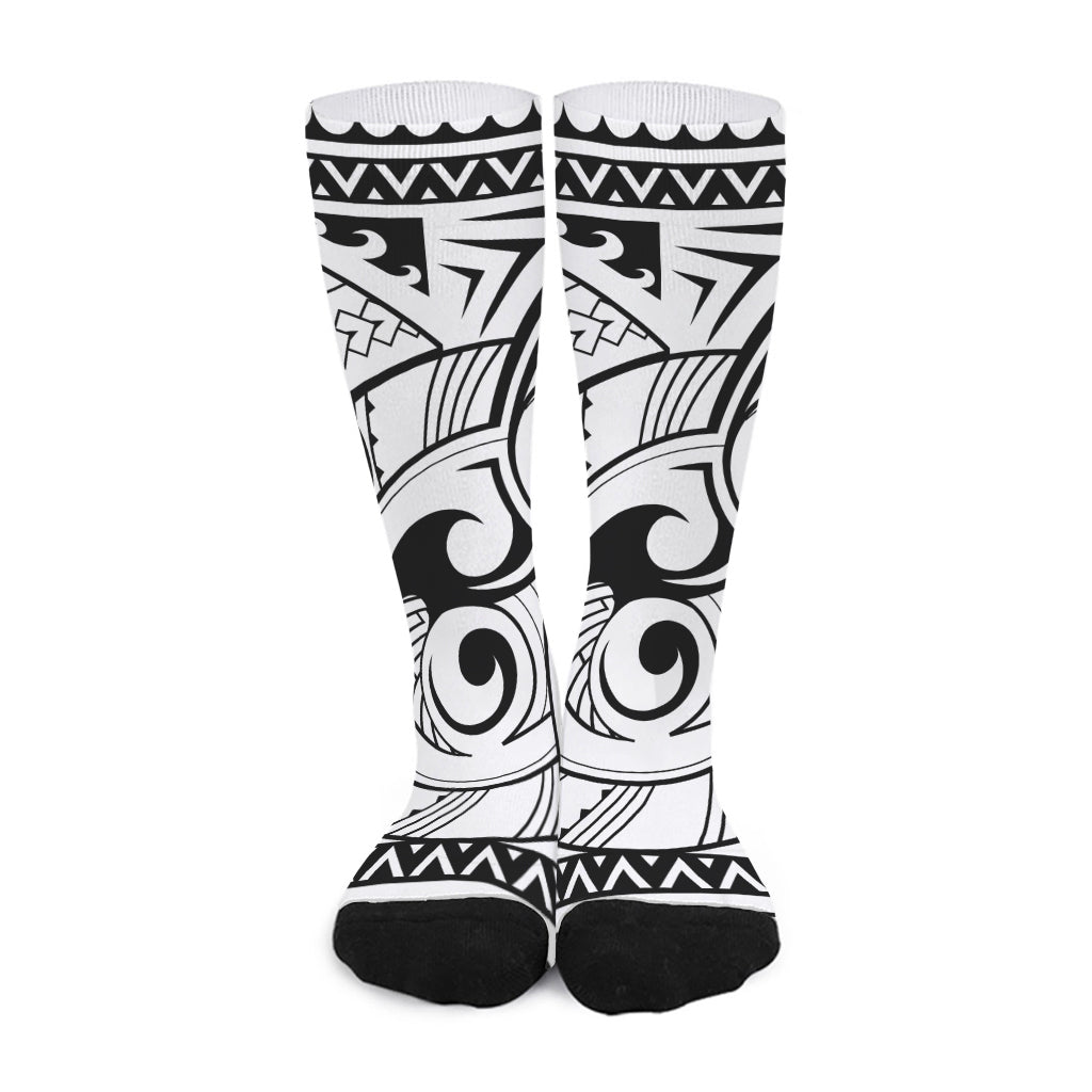 Black And White Maori Pattern Print Long Socks