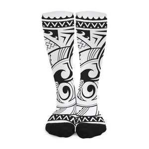 Black And White Maori Pattern Print Long Socks