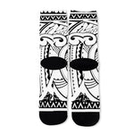 Black And White Maori Pattern Print Long Socks