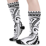 Black And White Maori Pattern Print Long Socks