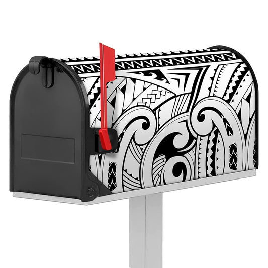 Black And White Maori Pattern Print Mailbox Cover
