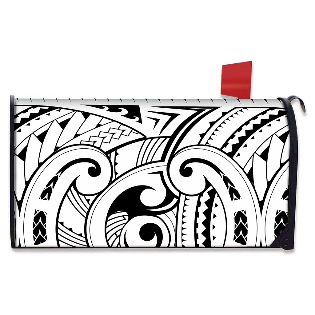 Black And White Maori Pattern Print Mailbox Cover