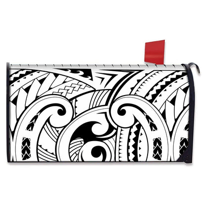 Black And White Maori Pattern Print Mailbox Cover