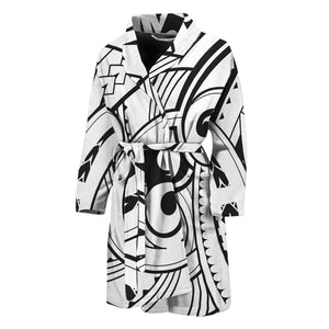 Black And White Maori Pattern Print Men's Bathrobe