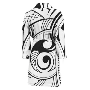 Black And White Maori Pattern Print Men's Bathrobe