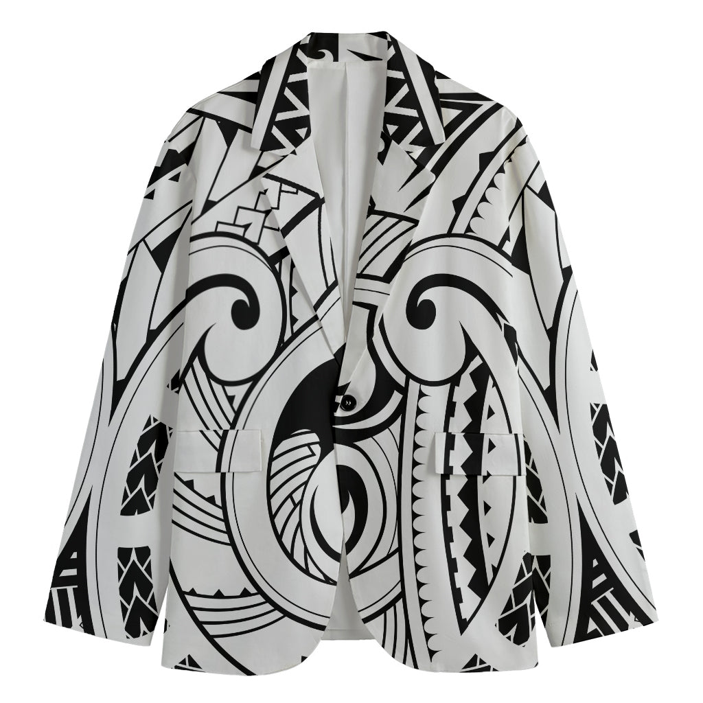 Black And White Maori Pattern Print Men's Blazer