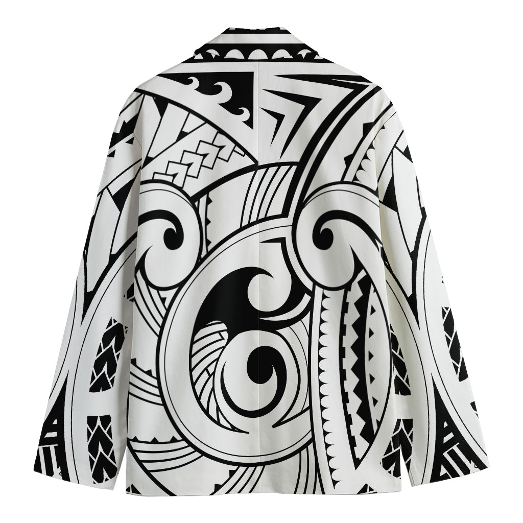 Black And White Maori Pattern Print Men's Blazer