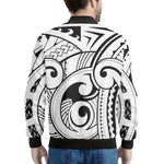 Black And White Maori Pattern Print Men's Bomber Jacket