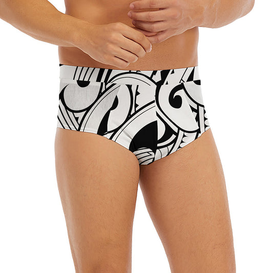 Black And White Maori Pattern Print Men's Briefs