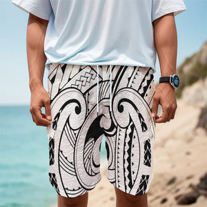 Black And White Maori Pattern Print Men's Cargo Shorts