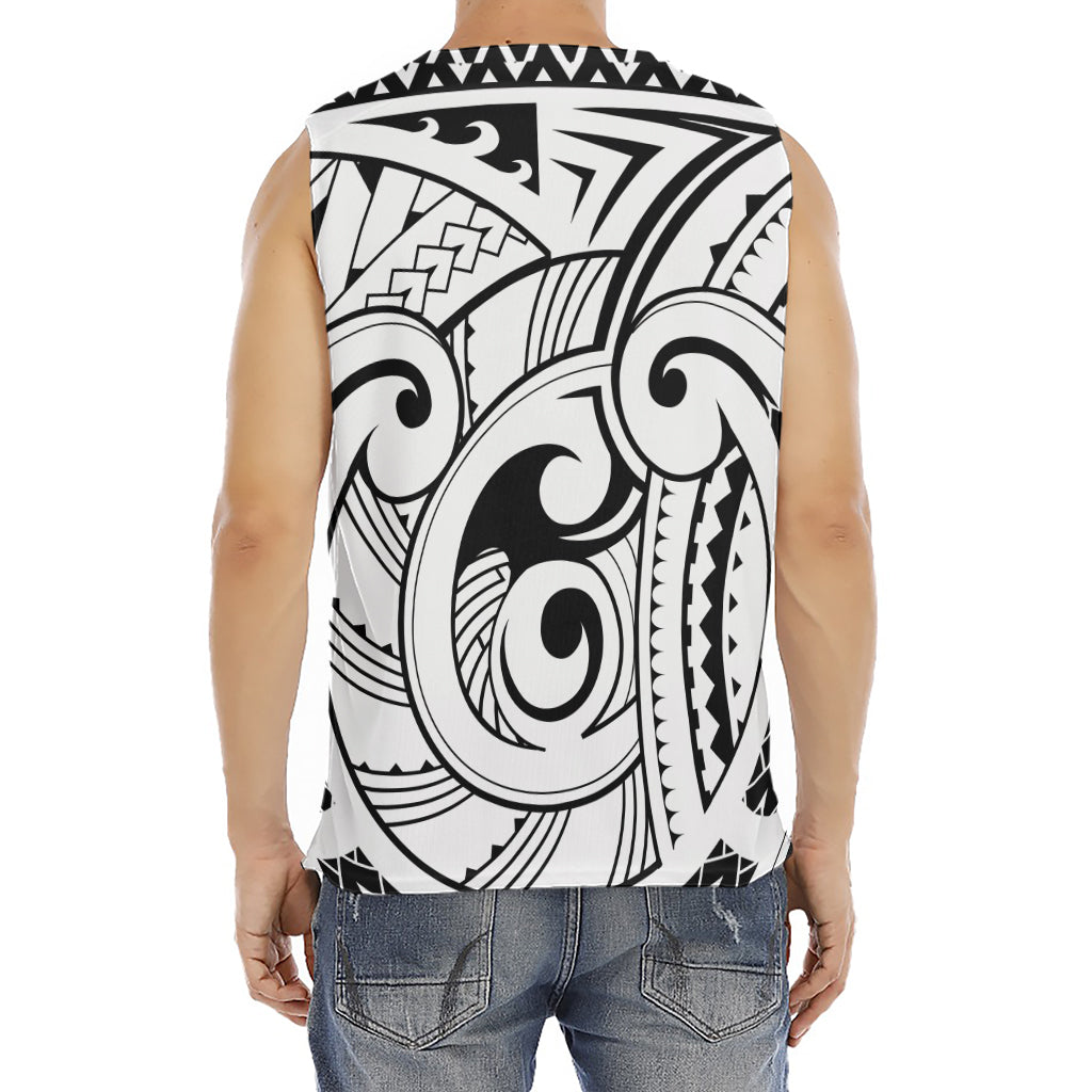 Black And White Maori Pattern Print Men's Fitness Tank Top